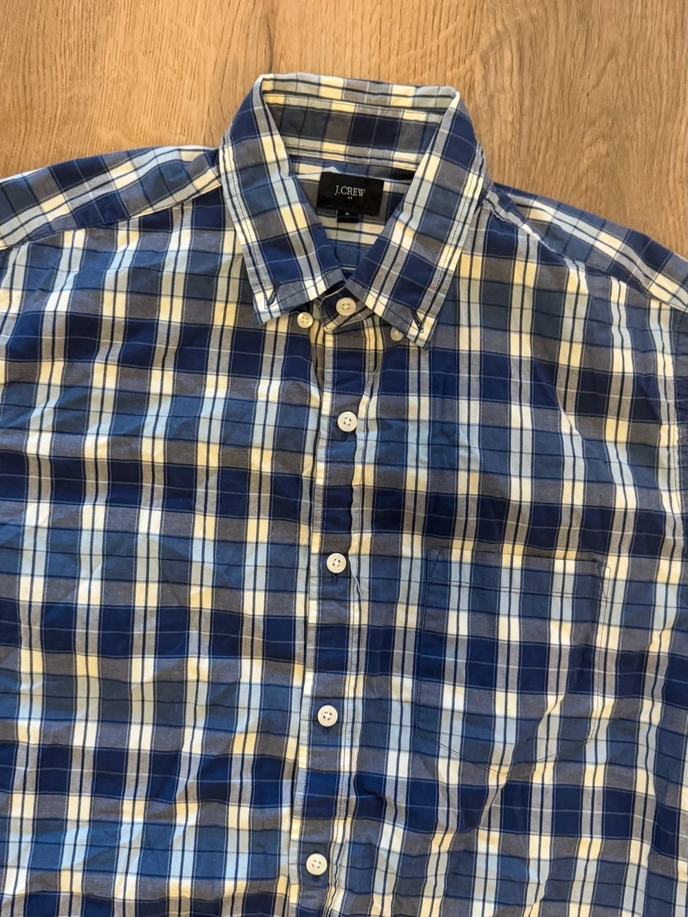 J.Crew Men’s Medium Blue Plaid 100% Cotton Button Down Shirt Preppy